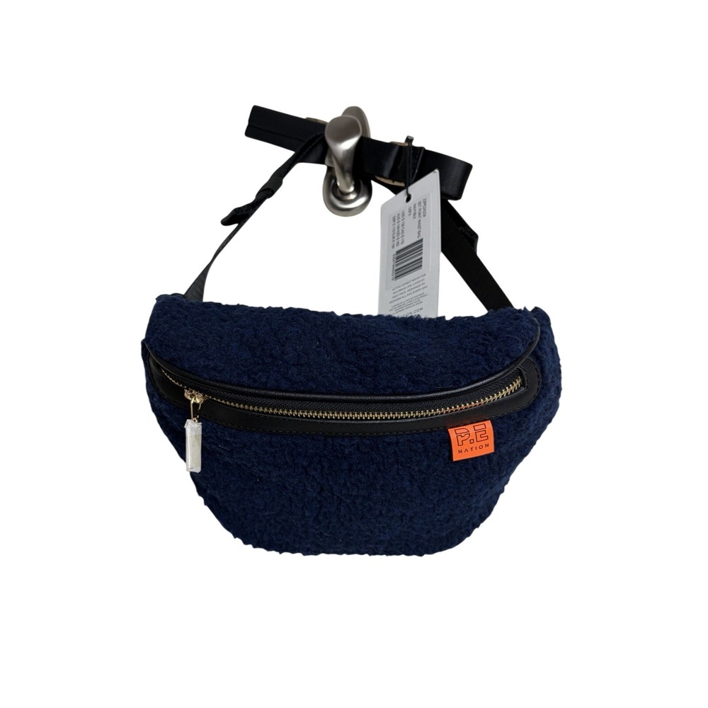 P.E. Nation Leather Trim Blue Fuzzy Sherpa Fanny Pack NWT